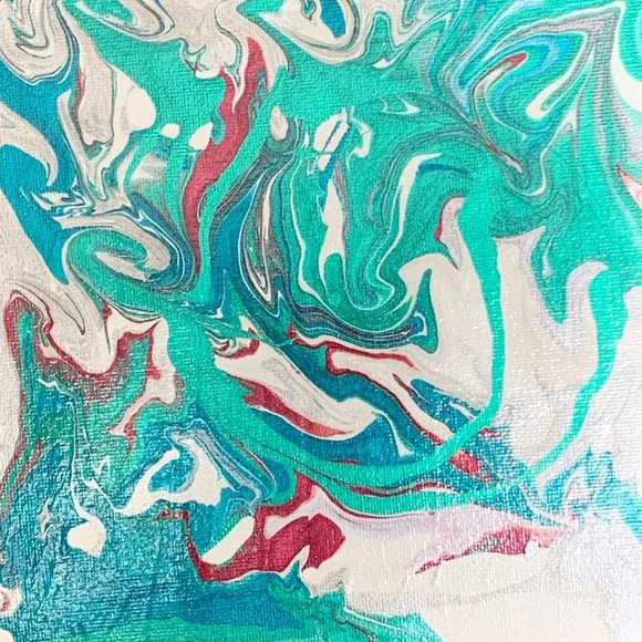 Original Paint Pour Art - Metallic Aqua, Teal, Wine, Silver and White - Picture 2 of 7